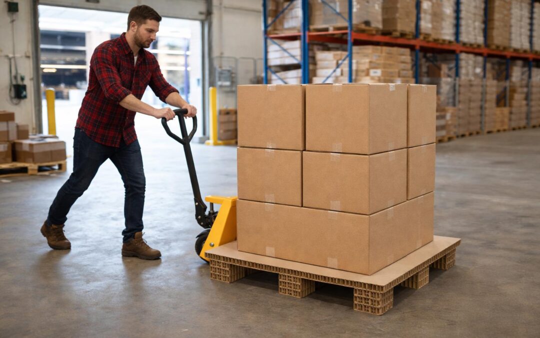 Pracownik z kartonami