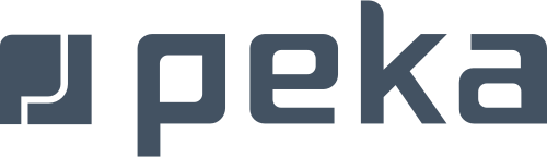 Peka logo: dark blue wordmark with a square icon to the left.