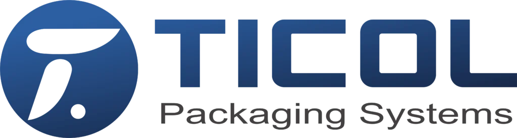 TIECOL Packaging Systems logo: blue circular emblem on the left with a gradient blue wordmark and gray 'Packaging Systems' tagline beneath.