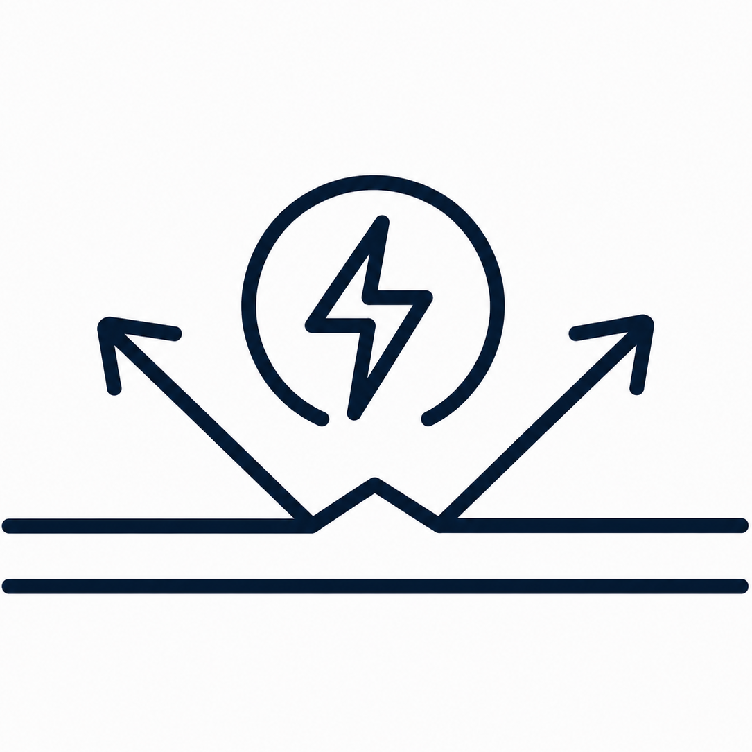 antystatykawebp – Ticol Wrocław – Ticol Wrocław Icon representing energy: a lightning bolt inside a circle with arrows pointing outward from a central base.