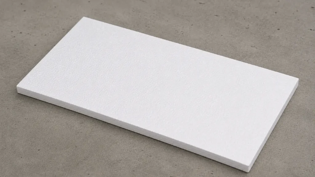 White Styrofoam insulation board lying diagonally on a gray surface