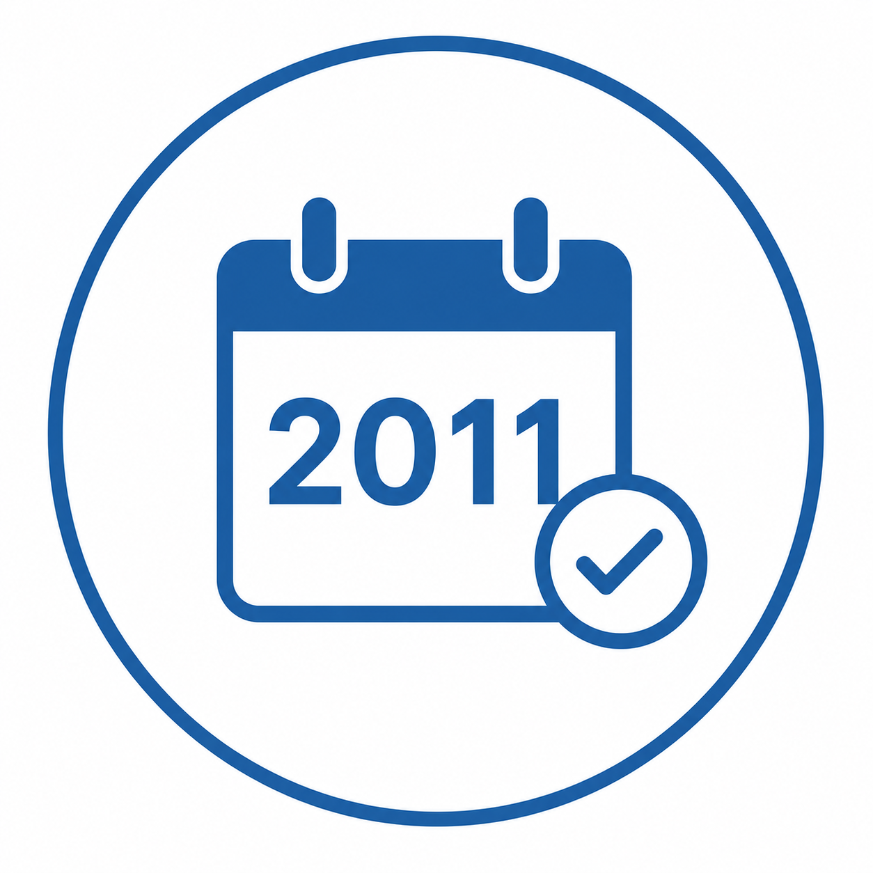 Calendar icon showing the year 2011 with a checkmark, meaning date confirmed.
