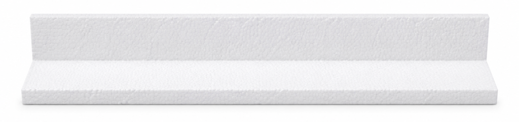 Two-tier white Styrofoam display riser with a taller back panel for product presentation