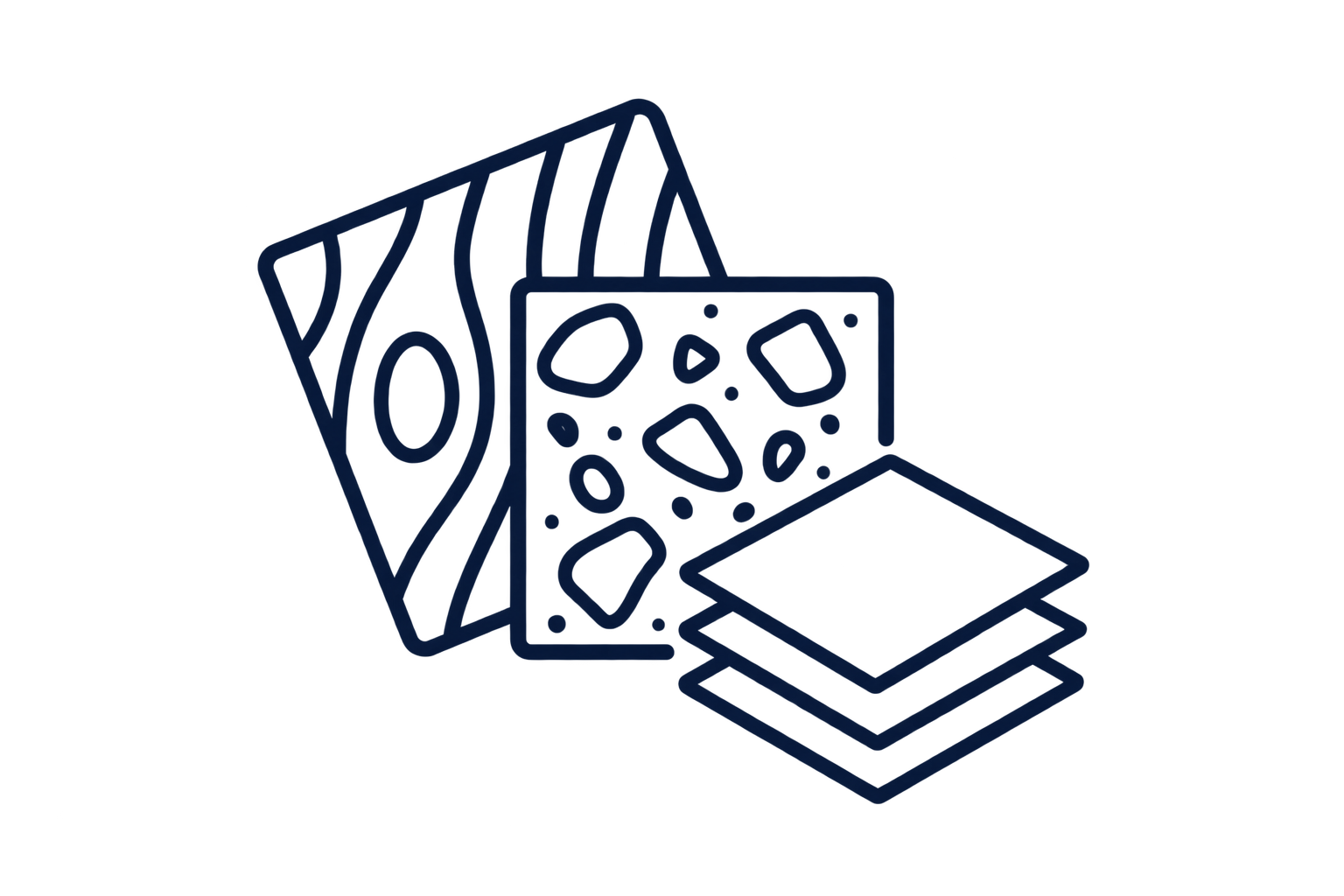 Outline icon of two crackers and a stack of napkins on a dark background